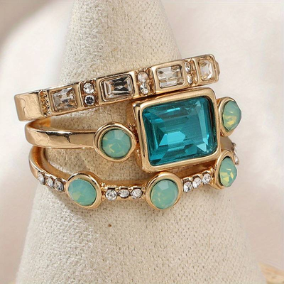 Ensemble de Bagues en Cristal Bleu Vintage