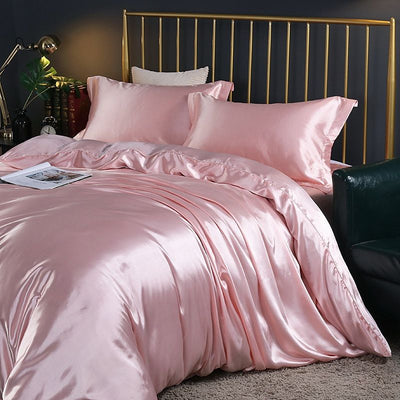 Satinluxe – Ensemble De Literie En Soie/Satin De 4 Pièces Avec Housse De Couette, Taies D’Oreiller Et Drap