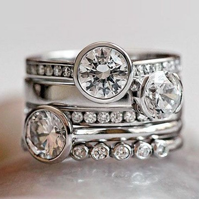 Bague Superposée en Argent Vintage & Cristal