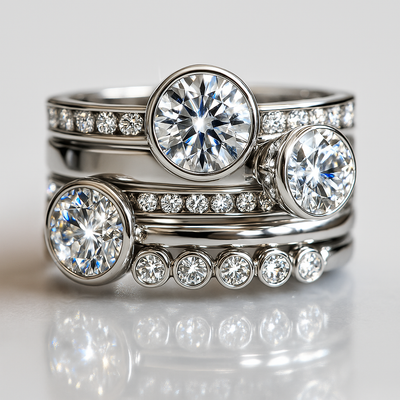 Bague Superposée en Argent Vintage & Cristal