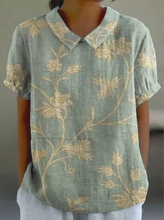 Isabelle – Chemise Décontractée Pour Femmes Avec Motif Floral Rétro En Coton Et Lin
