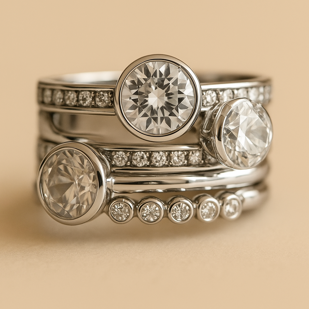 Bague Superposée en Argent Vintage & Cristal