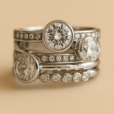 Bague Superposée en Argent Vintage & Cristal