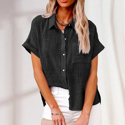 Chemise à Manches Courtes en Coton Lin pour Femme
