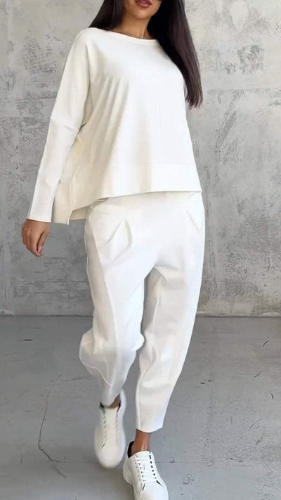 Ensemble estival femme décontracté avec pull ample et pantalon fuselé