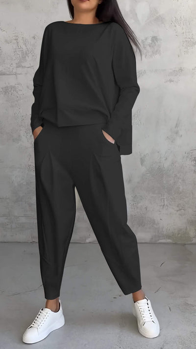 Ensemble estival femme décontracté avec pull ample et pantalon fuselé
