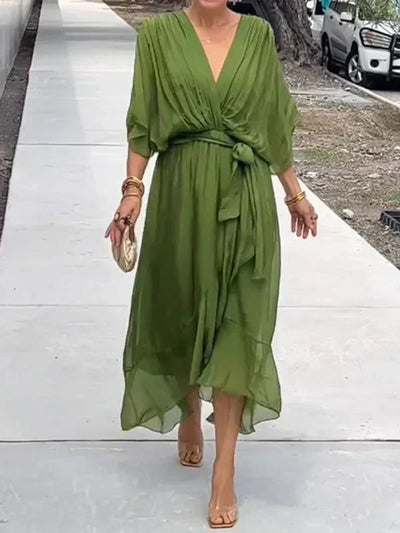 Monica™ - Robe élégante en chiffon de soie avec un séduisant décolleté en V