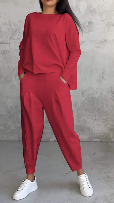 Ensemble estival femme décontracté avec pull ample et pantalon fuselé