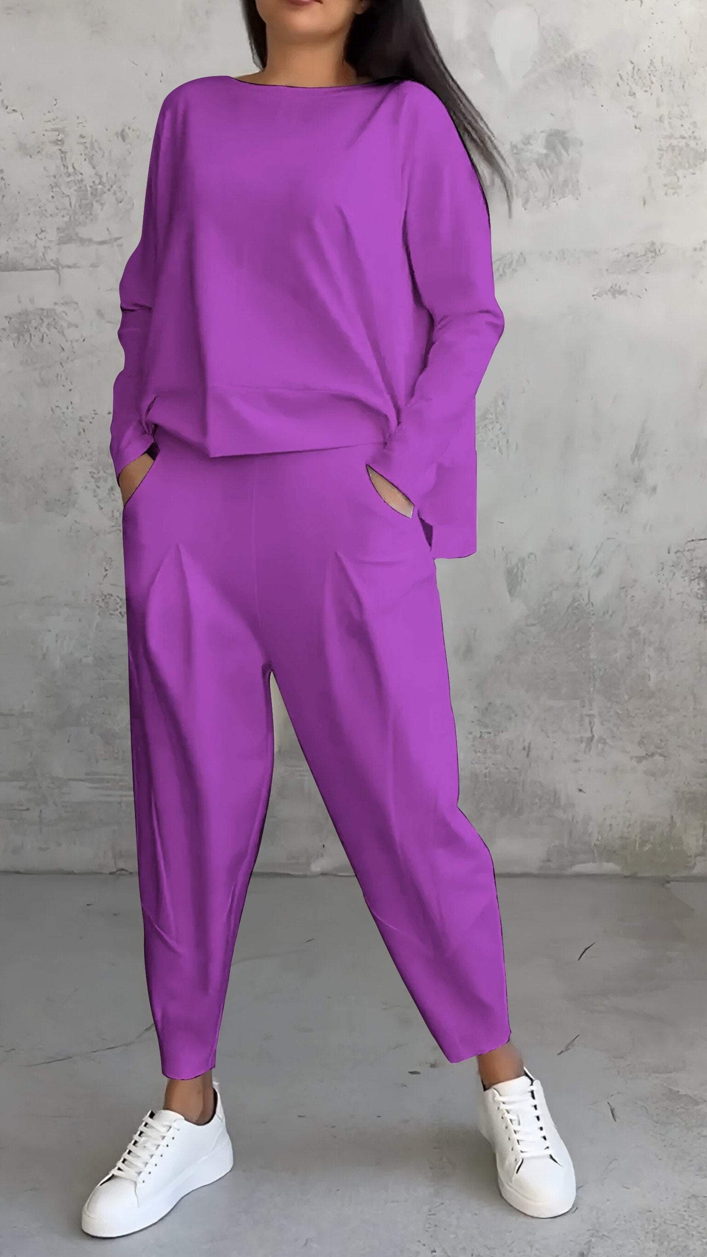 Ensemble estival femme décontracté avec pull ample et pantalon fuselé