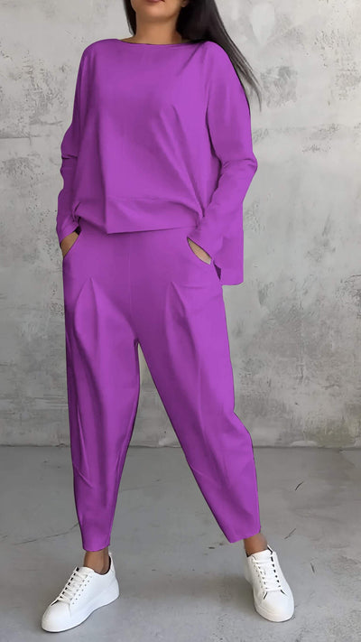 Ensemble estival femme décontracté avec pull ample et pantalon fuselé