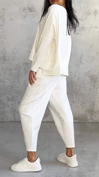 Ensemble estival femme décontracté avec pull ample et pantalon fuselé
