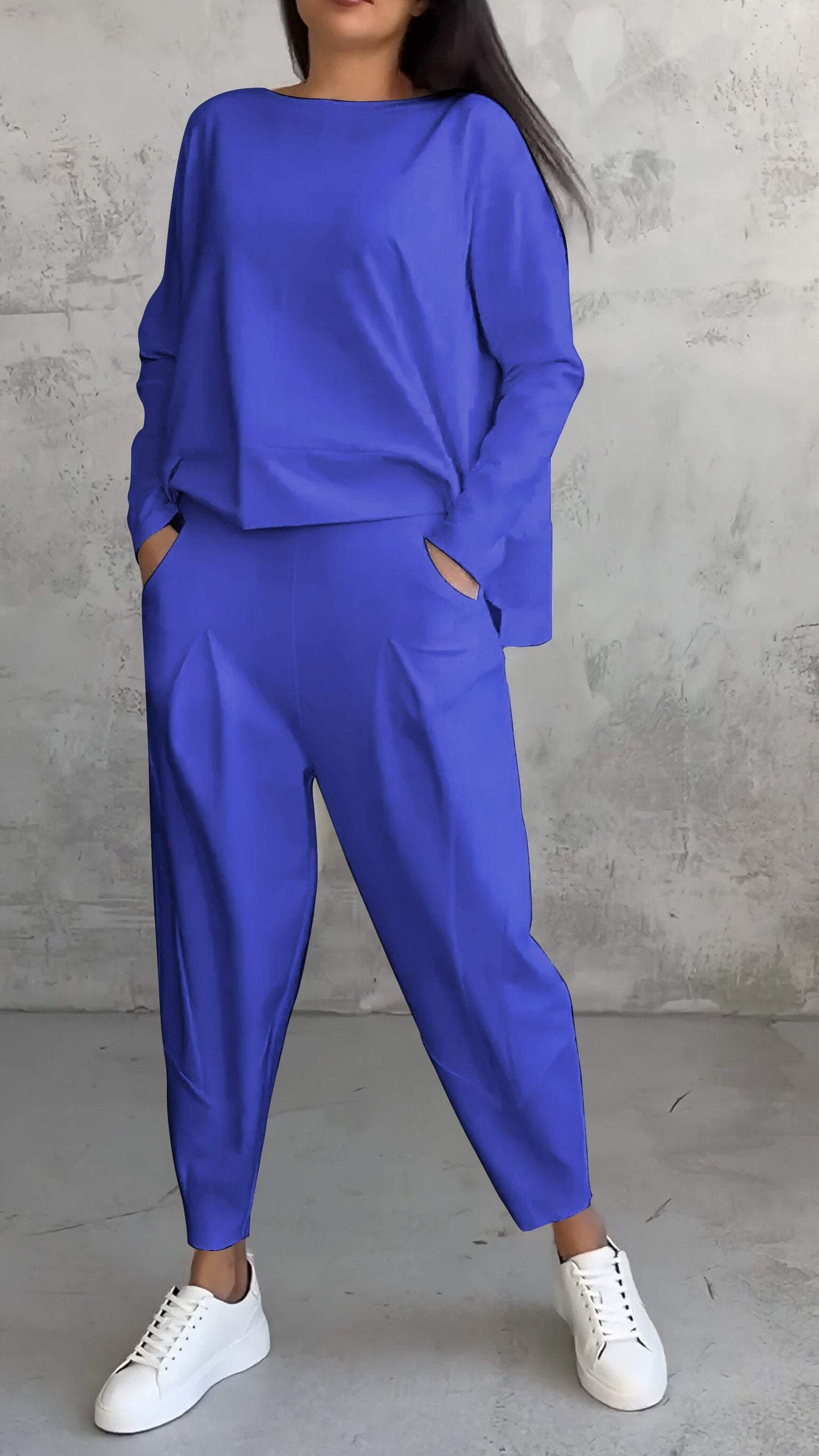 Ensemble estival femme décontracté avec pull ample et pantalon fuselé