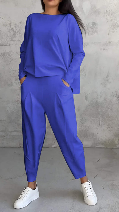 Ensemble estival femme décontracté avec pull ample et pantalon fuselé