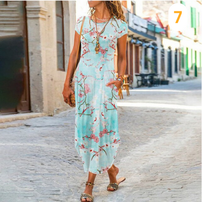 Caroline – Maxi-Robe Longue À Motifs, Confectionnée En Coton Et Lin