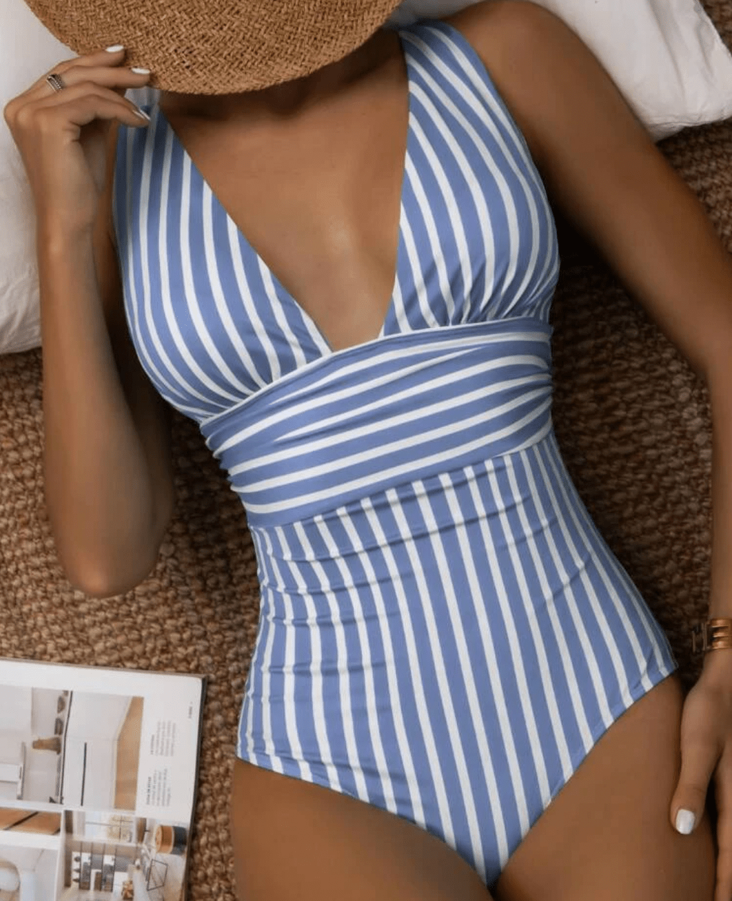Maillot de Bain Élégant à Rayures pour Femmes