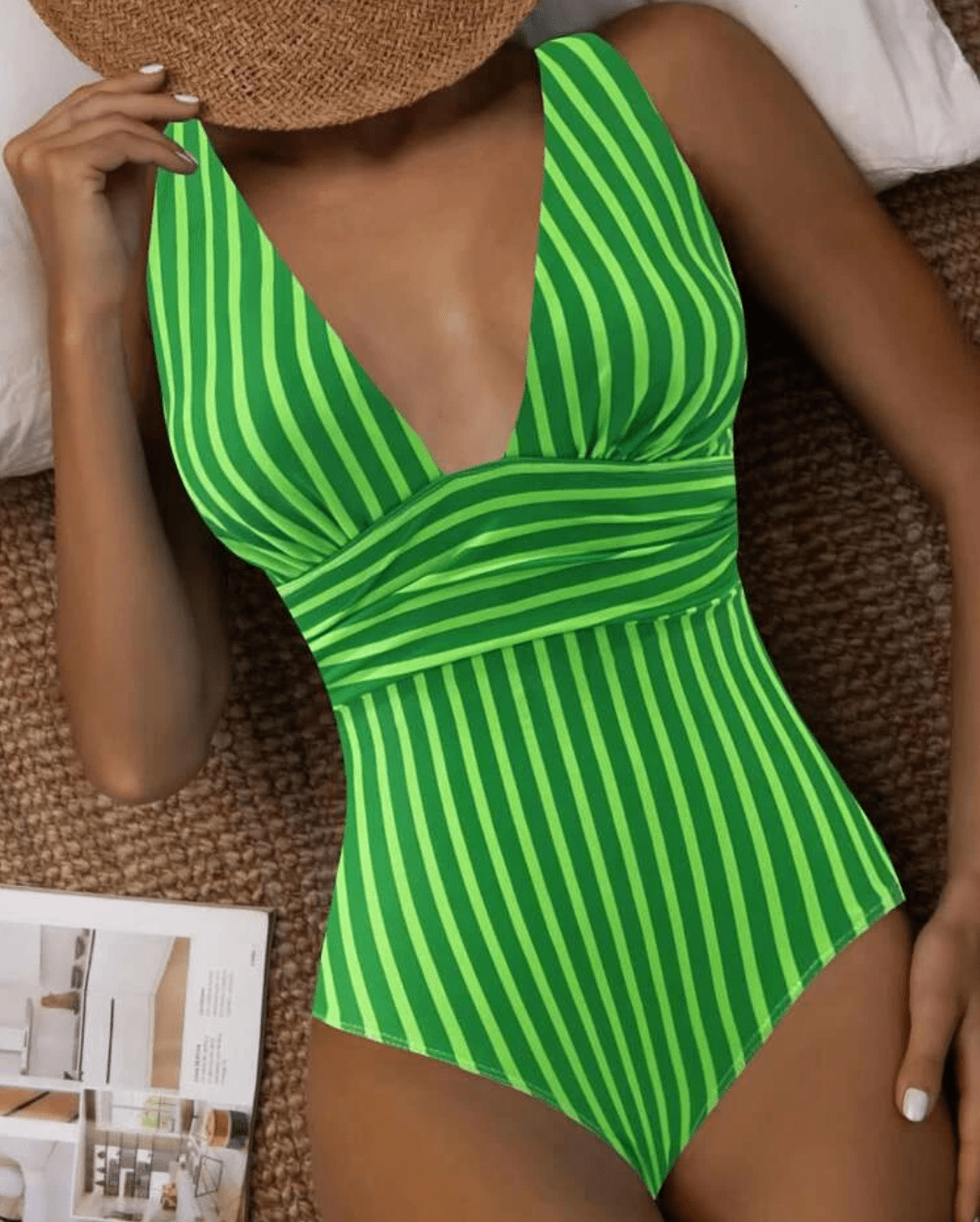Maillot de Bain Élégant à Rayures pour Femmes