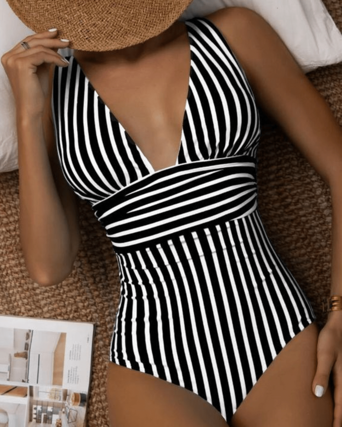 Maillot de Bain Élégant à Rayures pour Femmes