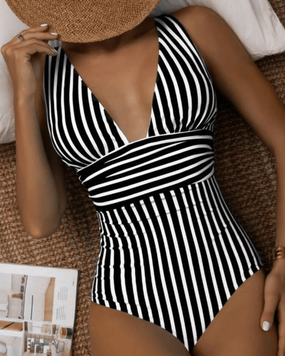 Maillot de Bain Élégant à Rayures pour Femmes