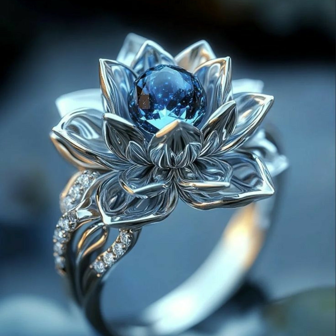 Fleur Exotique en Argent Bleu Cristal