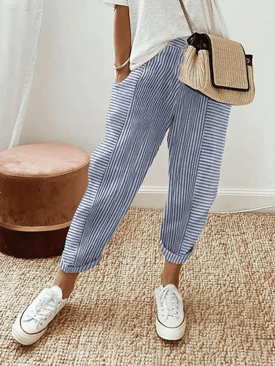 Pantalon Décontracté Rayé pour Femmes