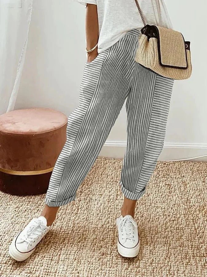 Pantalon Décontracté Rayé pour Femmes