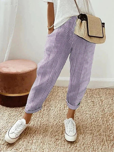 Pantalon Décontracté Rayé pour Femmes