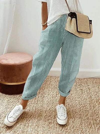 Pantalon Décontracté Rayé pour Femmes