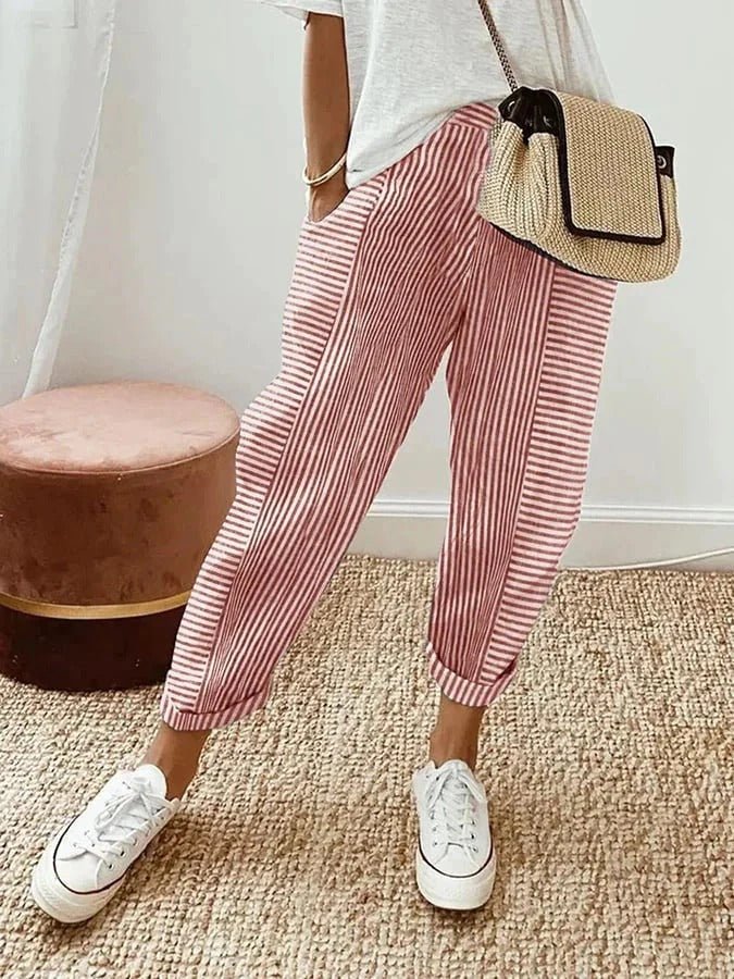 Pantalon Décontracté Rayé pour Femmes
