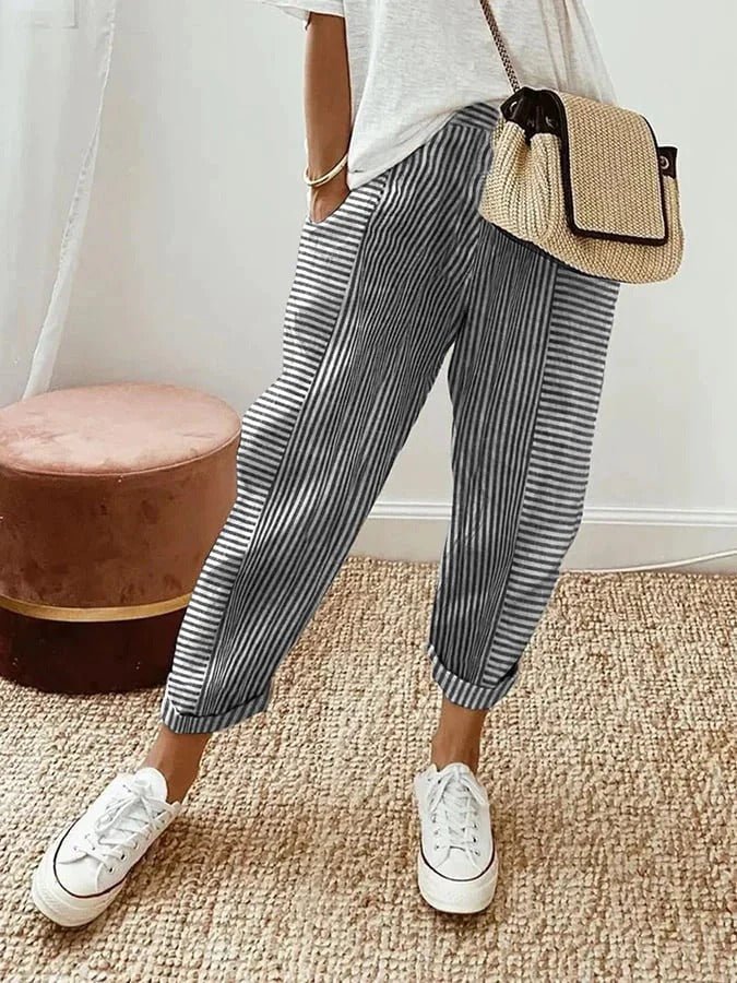 Pantalon Décontracté Rayé pour Femmes