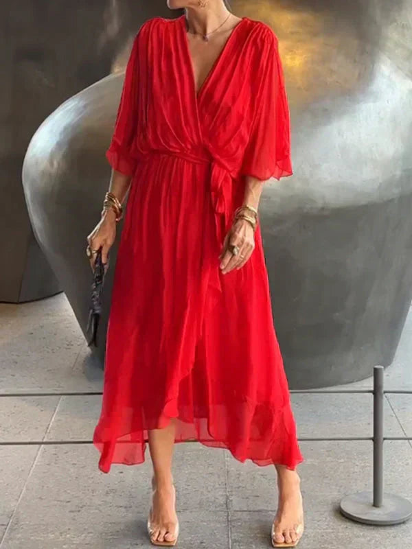 Monica™ - Robe élégante en chiffon de soie avec un séduisant décolleté en V