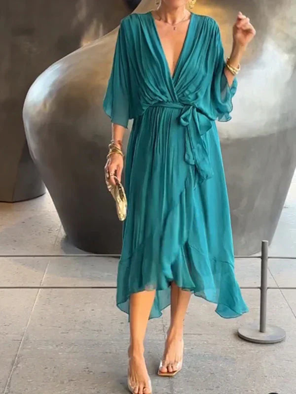 Monica™ - Robe élégante en chiffon de soie avec un séduisant décolleté en V