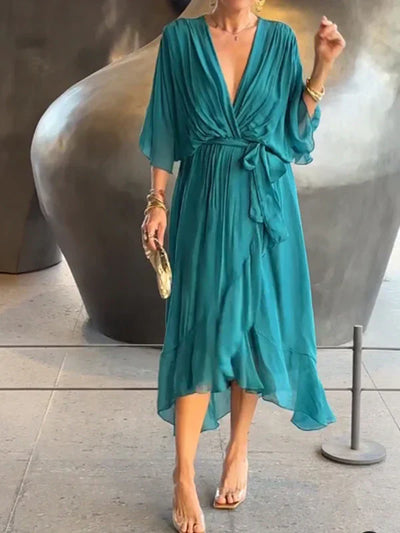 Monica™ - Robe élégante en chiffon de soie avec un séduisant décolleté en V