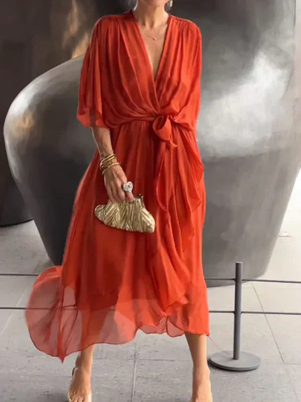 Monica™ - Robe élégante en chiffon de soie avec un séduisant décolleté en V