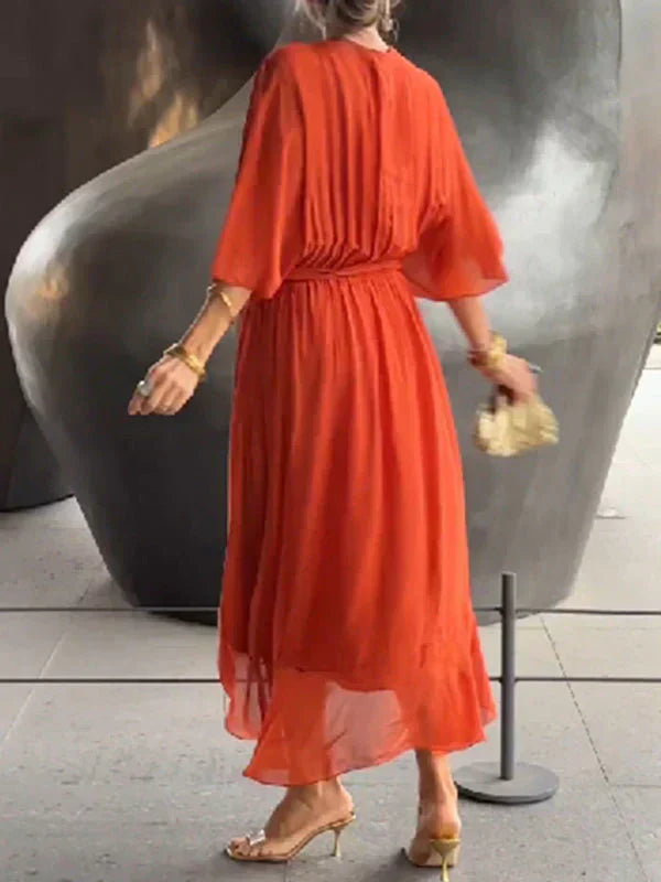 Monica™ - Robe élégante en chiffon de soie avec un séduisant décolleté en V