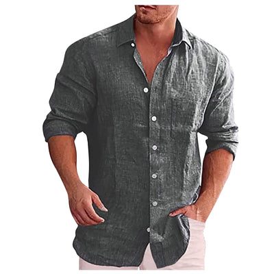 Chemise en lin à col rabattu pour homme